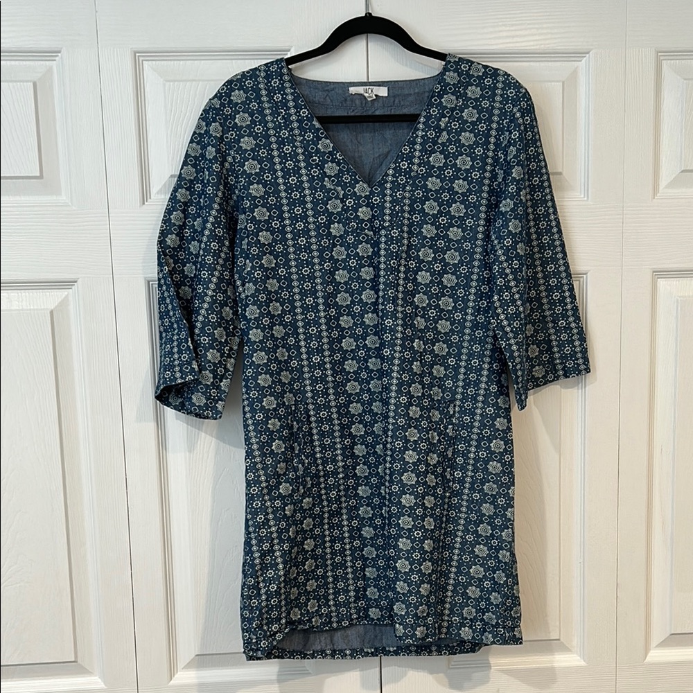 Blue Puff Sleeve Tunic Top